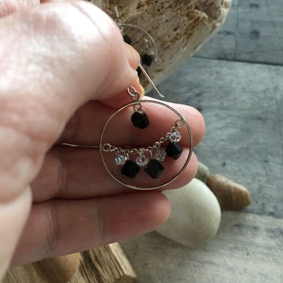 Austrian Crystal Sterling Circle Chain Earrings - Picture 4 of 5